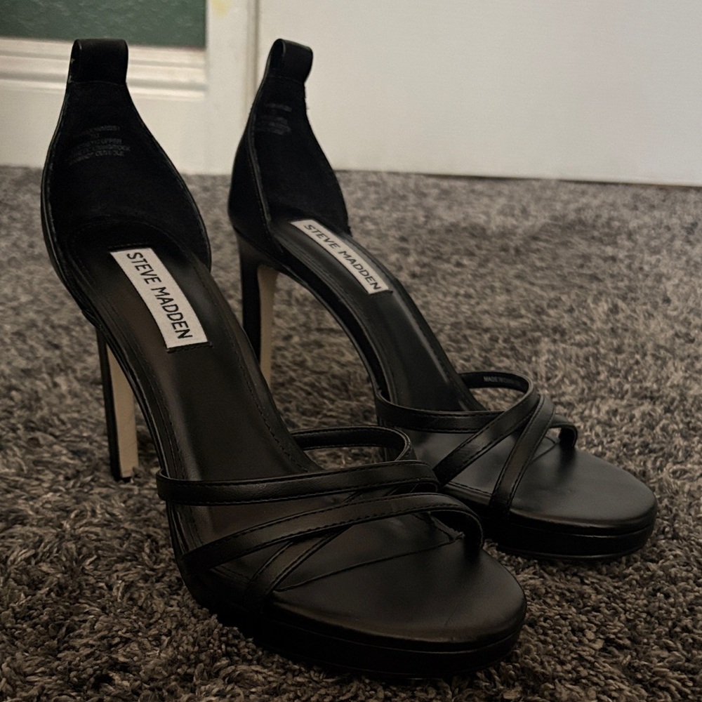 Steve Madden Strappy black heels (w/o ankle straps)